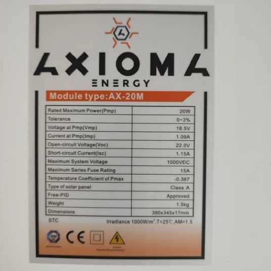 Сонячна батарея монокристалічна AXIOMA energy AX-20M 20Вт